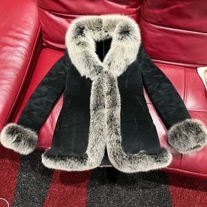Real Suede Coat with Real Silver Fox Fur